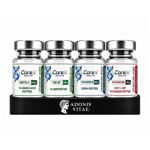 CoreX Health Longevity 4-Pack MOTS-c 20mg + SS-31 50mg + Tesamorelin 10mg + GHK-Cu 50mg Peptide Bundle